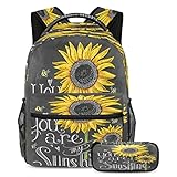 Sonnenblume Schulrucksack für Jungen und Mädchen, leichter Rucksack für Grundschule mit Federmäppchen, sonnenblume, One size