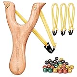 kekafu Schleuder Steinschleuder Zwille Set, Holz Schleuder für Outdoor Sportarten, Katapult mit 30pcs Zwille Tonkugeln und 3 Stück Ersatzgummi, für Erwachsene und Kinder