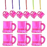 12 Stück Rosa schnapskrug zum umhängen 3CL Kunststoff Schnapsglas mit Henkel am Band becher zum umhängen für Junggesellnabschiede, Fasching, JGA,Kostüm, Accessoire, Karneval, Mottoparty