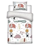 Aymax Kleinkinder-Bettwäsche-Set, Tiere Wendemotiv, Baby Bettbezug 100 x 135 cm, Kopfkissenbezug 40 x 60 cm, Baumwolle, mit Elefanten, Krokodilen, Affen..., Weiß