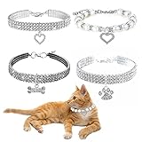 YWNYT Hundehalsband, glitzernd, 4 Stück, Haustierhalsband mit Diamanten, Strass, Haustierhalsband, Kristall, Diamant, elastisch, verstellbar, mit Anhänger, Halskette für Welpen, Kätzchen