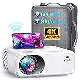 Beamer Full HD 5G WiFi Bluetooth, 9500 Lumen Native 1080P Beamer 4K Video Unterstützt WiMiUS W6 LED Heimkino WLAN Projektor mit Tragetasche, 350' Bildschirm, 4 Punkt/4D ±50° Trapezkorrektur, -50% Zoom