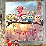 Longra Weihnachten Aufkleber Wand weihnachtlich gekleidete Eule auf einem Wand Fenster Home Decor (Multicolor-A, One Size)