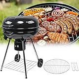 Holzkohlegrill Kugelgrill mit Rädern Holzkohle Rundgrill Holzkohlegrillwagen Standgrill Birch Smoker BBQ Grillwagen Emailliert Grillfläche für BBQ Camping Garten Balkon usw.