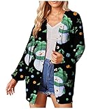 KONG JIMFAN Damen Strickjacke Cardigan Lange Ärmel Open-Front Lockere Passform Top Outerwear Knopfleiste Button-Down Übergröße Strickjacken