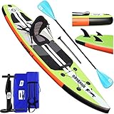 DURAERO Stand up Paddling Board Aufblasbare SUP Board Set, inkl. Kajak Sitz, 330x76x15cm, bis 150kg, Integrierte Kick-Pad, 3 Finnen, Verstellbares Doppel-Paddel, Komplettes Zubehör, Grün