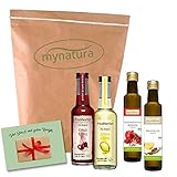 Mynatura Essig und Öl Set I Fruchtwerker Zitrone & Essig + Mynatura Bio Granatapfelkernöl + Fruchtwerker Kirsch & Essig + Mynatura Bio Mandelöl I Feinkost I In Flaschen