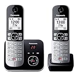 Panasonic KX-TG6862GB Schnurlostelefon mit 2 Mobilteilen und Anrufbeantworter (Bis zu 1.000 Telefonnummern sperren, übersichtliche Schriftgröße, lauter Hörer, Voll-Duplex Freisprechen) schwarz-silber