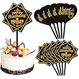 Vesaneae 10 Stück ‘Happy Birthday’ Cake Topper, Acryl Tortenstecker, Schwarz Tortendeko, Groß Kuchen Topper, Kuchendeko, Geburtstag Torten Topper, Kuchenaufsätze für Mädchen Männer Jungen Kinder