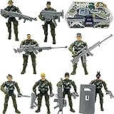 Fycooler Militär Soldaten Spielset Armymen Figuren mit 8 Army Ranger Actionfiguren und Waffenzubehör , Militärspielzeug Kampfspielzeug für Kinder Rollenspiele Geschenk mit 50 Stück Aufklebern