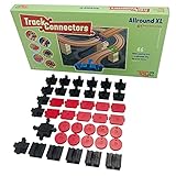 TOY2 Allround XL Set mit 41 Schienenverbindern Kompatibel mit BRIO Eisenbahn & Lego Duplo Bausteine - Bauset 6 Verschiedene Track Connectors - Nachhaltige Holzeisenbahn und Holzschienen Set Verbinder