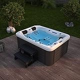 HOME DELUXE - Outdoor Whirlpool - Beach Plus Treppe und Thermoabdeckung - Maße: 210 x 155 x 83 cm - Inkl. Heizung, 51 Massagedüsen und 24 Lichtquellen I Jacuzzi, Außen Whirlpool für 3 Personen