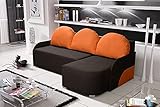 NJDT Ecksofa Sofa mit Schlaffunktion Rechts Dunkelbraun/Orange