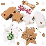 Alintor 100stk. Stern Geschenkanhänger Kraftpapier, Geschenk Etiketten, Anhänger Hochzeit mit 20m Schnur, Flaschenetiketten für Stempel Honiggläser Marmeladendeckchen Preisetiketten Namensschilder