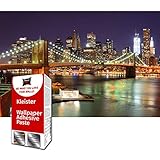 GREAT ART Fototapete Brooklyn Bridge bei Nacht 210 x 140 cm – Wandtapete USA New York Wolkenkratzer Skyline Wall Street Deko Wanddeko – 5 Teile Tapete inklusive Kleister