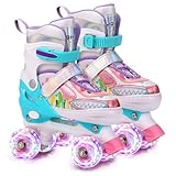 Kinder Hai Rollschuhe 4 Größen Verstellbar Mit Leuchtenden Rädern Anfänger Rollschuhe Quad Roller Skates für Mädchen und Jungen für Anfänger Weihnachts und Geburtstags Geschenke