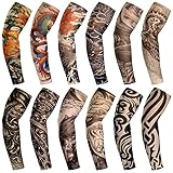 BBTO 12 Stück Tattoo Ärmel Set Arm Sleeves Kühlung Gefälschte Sonnencreme Armlinge Für Damen und Herren (Schickes Muster)