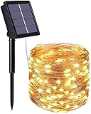 flintronic Solar Lichterkette Aussen, 10M 100 LED Solar Lichterket IP64 Wasserdicht, 8 Modi Lichterkette Außen für Garten, Bäume, Terrasse, Weihnachten, Hochzeiten, Partys - Warmweiß