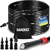 MASKO® Rohrreinigungsschlauch Set Abflussreiniger 15m, 200 bar inkl. Tasche 5 Adapter Düsen + rotierend kompatibel mit Kärcher k2-k7 Serie LAVOR Hochdruckreiniger universal Rohrreinigungsset