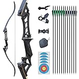 Tongtu 57' 30-60LBS Takedown Recurve Bogen und Pfeil Set Rechte Hand Bogenschießen Jagd für Outdoor mit Carbonpfeile Zielübungen 30 35 40 45 50 55 60LBS