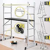 𝗝𝗮𝗴𝗼® Baugerüst - 4 in1 Arbeitshöhe max 280cm, bis 150kg Belastbar, Anti-Rutsch, mit Rollen - Alu Multifunktionsleiter, Leitergerüst, Arbeitsgerüst, Arbeitsbühne, Mehrzweckleiter, Arbeitsplattform