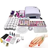 OUKANING Gelnägel Set Starterset,Nagelstudio Set komplett UV Gel Set Profi Nagelstudioset Nailart Nagelfräser Geschenk für Frauen,Gel Gelnägel Set Starterse+36W LED UV Lampe+Poliermaschine