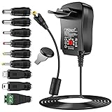 [Verbesserte Version] PChero 30W Universal AC/DC Adapter Schaltnetzteil mit 9pcs Adapter Tipps, enthält Mini & Micro USB Stecker, für 3V bis 12V Haushaltselektronik und LED-Streifen - 2000mA max