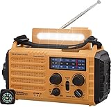 Tragbare Solar Radio, Notfall Radio mit Kurbel, Dynamo Wetter AM/FM/SW Radio,4000mAh Wiederaufladbare Powerbank,USB-Handy-Lader,LED Taschenlampe & Leseleuchte,SOS Alarm,Kompass für Camping Ourdoor