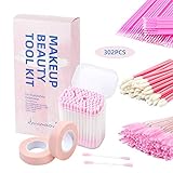 Lunamoon 100 Stück Mikrobürsten+100 Stück Wattestäbchen+50 Stück Mascara Pinsel+50 Stück Lip Gloss Pinsel+2 Pcs Band für Wimpernverlängerung (PINK SET)