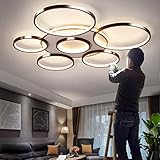 Deckenleuchte LED Dimmbar Deckenlampe Mit Fernbedienung Groß Wohnzimmerlampe Modern Lichtfarbe/Helligkeit Einstellbar Schlafzimmerlampe Esszimmer Küchelampeacryl Metallrahmen Pendelleuchte,7heads