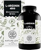 NATURE LOVE® L-Arginin - 365 vegane Kapseln - Hochdosiert: 4500mg L-Arginin HCL (=3750mg reines Arginin) je Tagesdosis. Pflanzliche Fermentation. In Deutschland produziert