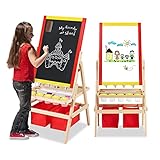 LZQ Kinder Staffelei 3 in 1 Kindertafel Doppelseitig Tafel Kinder Maltafel Standtafel Spieltafel mit Aufbewahrungsboxen Papierrolle Magnet und Kreide Magnet für Schreiben Malen Kinderpuzzle