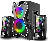 NJSJ 2.1 PC Lautsprechersystem mit Subwoofer Bluetooth Multimedia PC Lautsprecher Gaming LED Beleuchtung Heavy Bass,USB und SD für Computer,Filme,Desktop,Laptop,Handy,TV,Monitor,20W