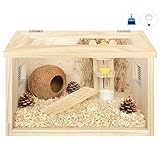 QZSM Hamsterkäfige - Kleintierkäfig Mäusekäfig, Käfig für Hamster mit Acrylfenstern Hamster-Stall mit Laufrad für Syrische Hamster, Mäuse, Rennmäuse, Naturholz (Color : Set B, Size : 40CM)