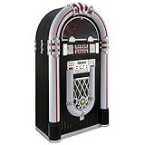 Monstershop Jukebox Holz-Gehäuse Retro 50er Jahre Musikbox mit Schallplattenspieler USB-SD-Slot, AUX, MP3 Player CD-Player Bluetooth Radio mit LED-Beleuchtung Fernbedienung 105cm x 57cm x 30cm