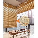 Artiz Bambusrollo Holzrollo Natur, Bambusvorhang Fenster Sichtschutz Rollos Rollo Mit 60% Lichtfilterung Bambus Raffrollo Mit 20cm Volant Retro-Jalousien Für Home Pergola Dekoration