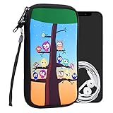 kwmobile Handytasche für Smartphones XL - 6,7/6,8' - Neopren Handy Tasche Hülle Cover Case Schutzhülle - Eule Baum Mehrfarbig Blau Braun - 17,2 x 8,4 cm Innenmaße