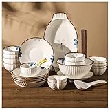 39/49-teiliges Geschirr Set Servierplatte Stilvolles Dinner Set Blumenmuster Keramik Dinner Sets Porzellan Geschirr Set Für Familie Gathering (Color : Blau, S : 39PCS)