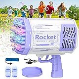 LAYPUNY 69 LöCh (mit 10 Löcher) Gatling Seifenblasenpistole Seifenblasen Pistole Mit Led Lichter Gatling Seifenblasen Gun für Kinder Erwachsene für Outdoor Party Hochzeit und Geburtstag (Violett)