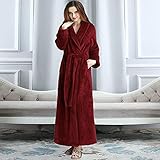 Winterroben,Herren Extra Lang Thermo Waffel Korallenfleece Bademantel Winter Dicker Flanell Warmer Bademantel Liebhaber Morgenmantel Männlich Kimono Roben,Frauen Wein,L