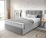 DELIFE Boxspringbett Dream-Fine Mikrofaser Grau 120x200 cm mit Matratze und Topper