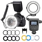 Neewer 48 Makro LED Ringblitzleuchte Set für Canon/Nikon/Panasonic/Olympus/Pentax SLR Kamera (Makro Ring Kopf, Leistungsregler mit LCD Anzeige, 4X Blitz-Diffusor, 8X Adapterring)