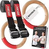 FIT360° - Turnringe aus Bambus - (100% Splitterfrei Innovation) Gymnastikringe 28mm - Höhere Lebensdauer als Holz - Premium Gymnastik Ringe zum Turnen, Training, Outdoor - inkl. Trainingsplan (28mm)