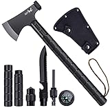 Axt Survival 9 in 1, Camping Axt Groß, Multitool Axt mit Hammerscheide Pfeife, Scharfe Outdoor Camping Beil, Bushcraft Axt, Cooles schwarzes Axt Set, Spaltaxt für Wandern, Backpacking, Jagd, Outdoor