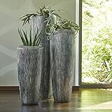 Edle & Hochwertige Pflanzvase Rillenstruktur - Fiberglas - Inklusive Einsatz – Indoor – Pflanzkübel Metallic/Metallisch (Medium: 100cm, Silber)