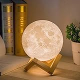 Mydethun Mond Lampe, 4.7 Inch - 3D Gedruckt Mondlampe - Mondlicht - Nachtlicht für Kinderzimmer Frauen Heimdekoration Geschenk - USB-Aufladung - Touch Control Helligkeit - Weiß & Gelb