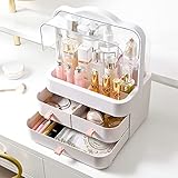 RMAN® Make Up Organizer,Kosmetik Aufbewahrung,Schublade Staubdicht Beauty Organizer Aufbewahrungsbox mit Deckel Tragegriff 180°Drehbar Schmink Kosmetikbox für Dresser Bad Schlafzimmer, Geschenk