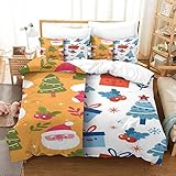 3D-Druck-Weihnachtsbettwäsche-Set, niedlicher Cartoon mit Reißverschluss und Eckbändern, ultraweiches Steppdecken-Set, ungiftiges Unisex-Bettwäsche-Set für Männer, King-Size-Bett (220 x 240 cm)