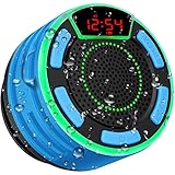 Bluetooth Lautsprecher, ssouwao IPX7 Wasserdicht Tragbares Kabelloser Bluetooth Shower Speaker mit FM Radio, LED-Anzeige, Lichtshow, HD-Sound und Deep-Bass-Lautsprecher für Badezimmer im Freien