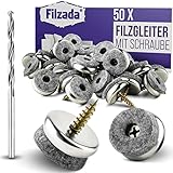 Filzada® 50x Filzgleiter Schrauben - Ø 22 mm - Profi Stuhlgleiter/Stuhlbeinschoner Filz mit Schraube - inkl. Bohrer